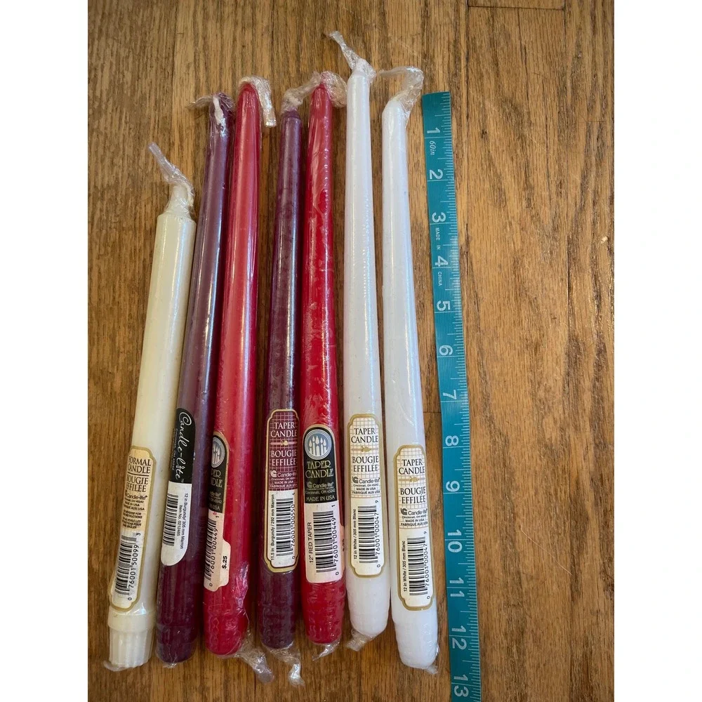 Candle-lite Vintage 12-inch Bougie Effilee Taper Candles 7 Red Burgundy White